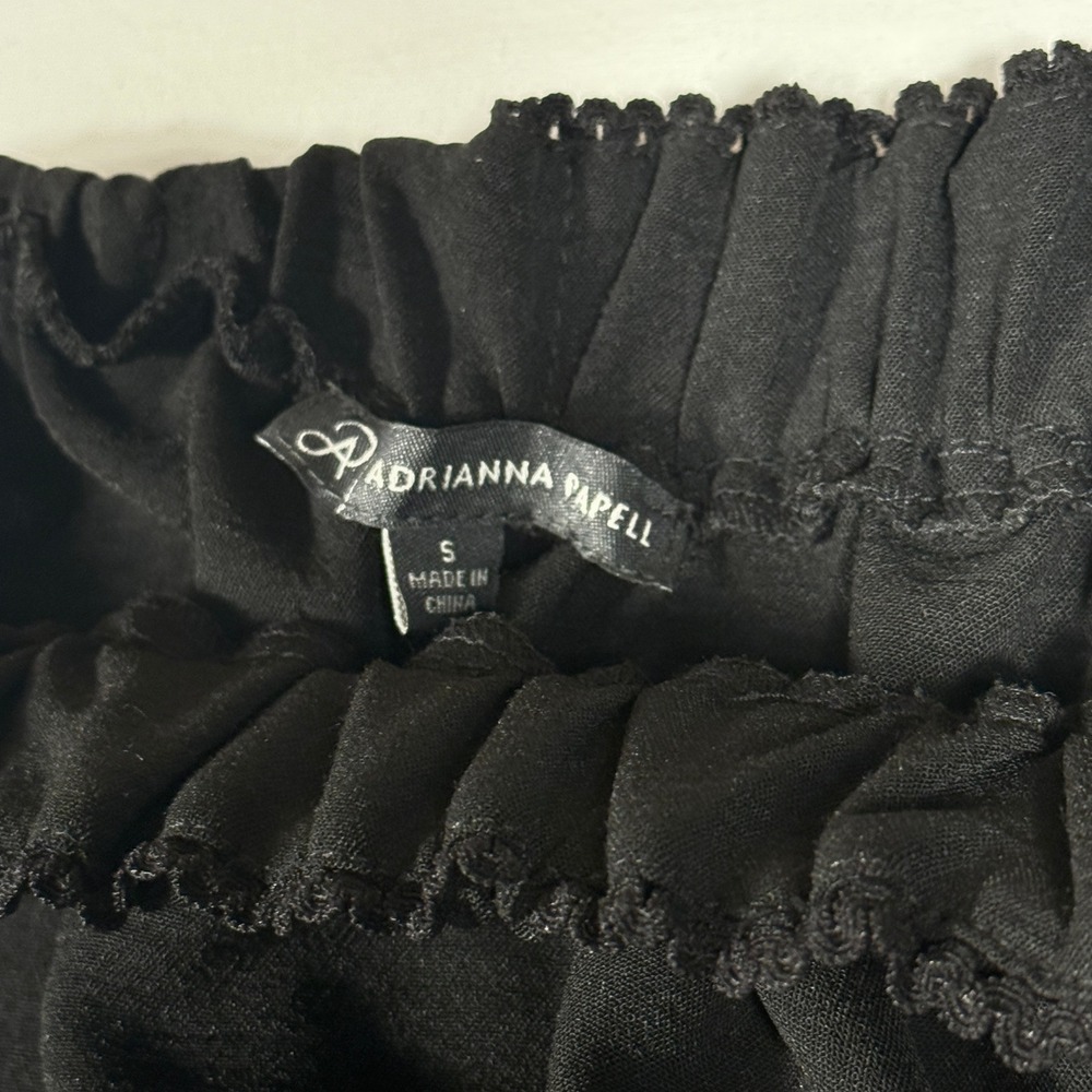 Adrianna Papell Embroidered Floral Scalloped Hem Black Midi Skirt Small A-Line - Picture 3 of 9